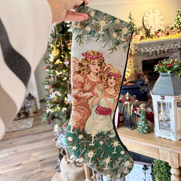 Vintage Other - Vintage Wool Needlepoint Angel Christmas Stocking